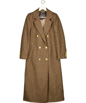HOLLAND COOPER Double Breasted Long Coat - Brown Herringbone UK 6