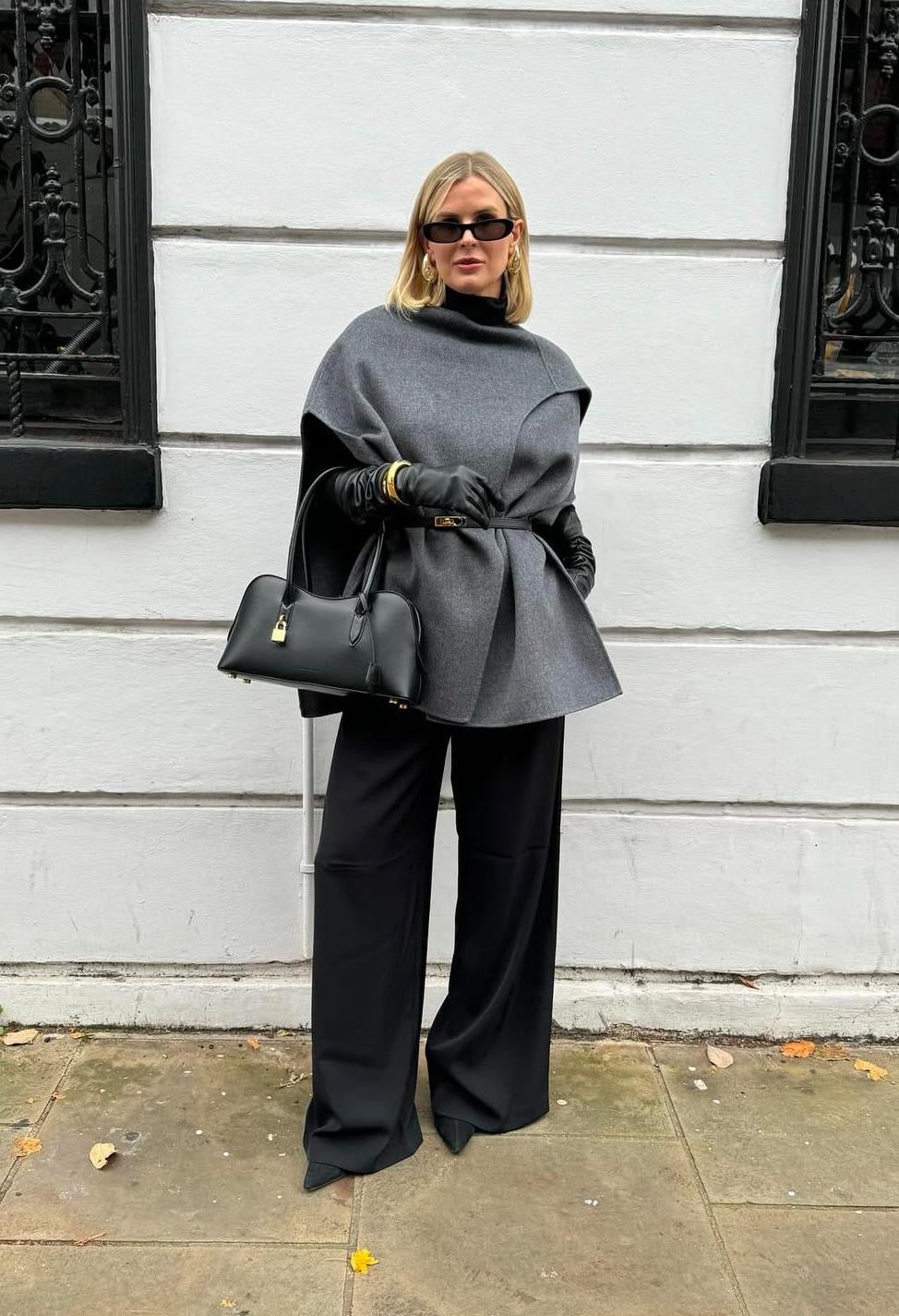 French Connection Black Wide Leg Pleated Trousers UK 10