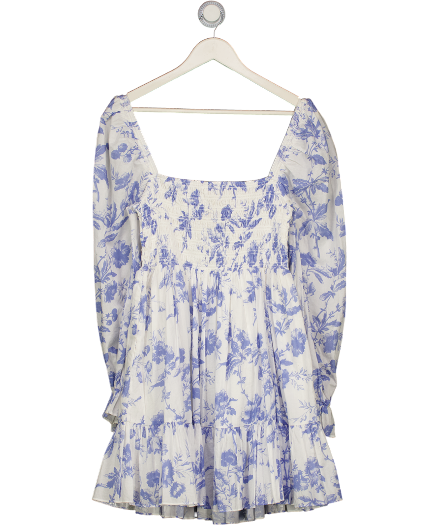 & Other Stories Blue & White Floral Puff Sleeve Dress UK 12