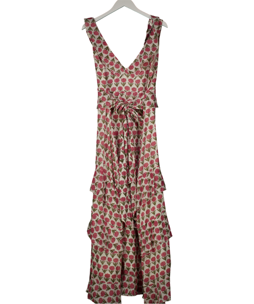 ANETOS LONDON White / Pink Block Printed Cotton Dress One Size