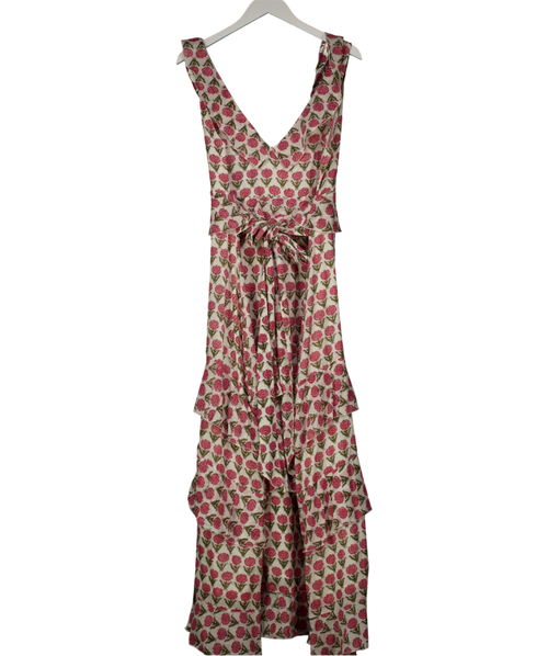 ANETOS LONDON White / Pink Block Printed Cotton Dress One Size