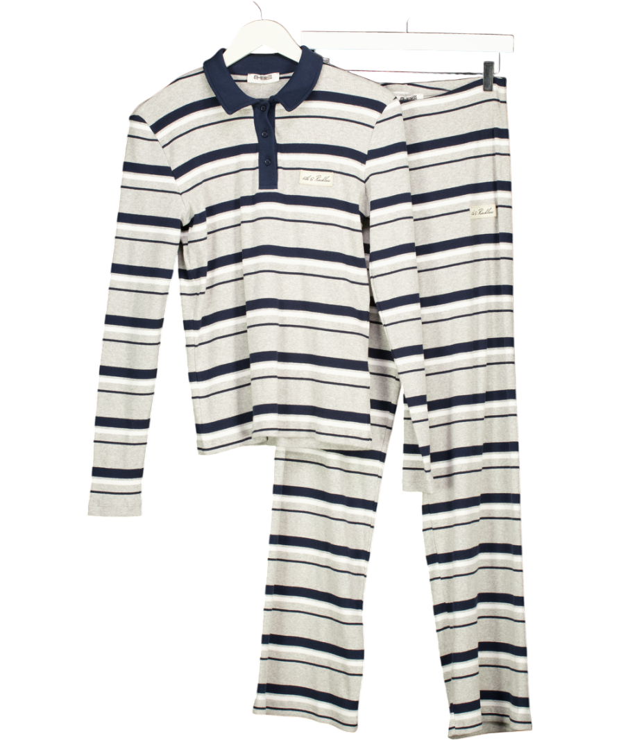 4th & Reckless Cotton Ribbed Logo Top & Wide Leg Trouser Co-ord In Grey Stripe UK S
