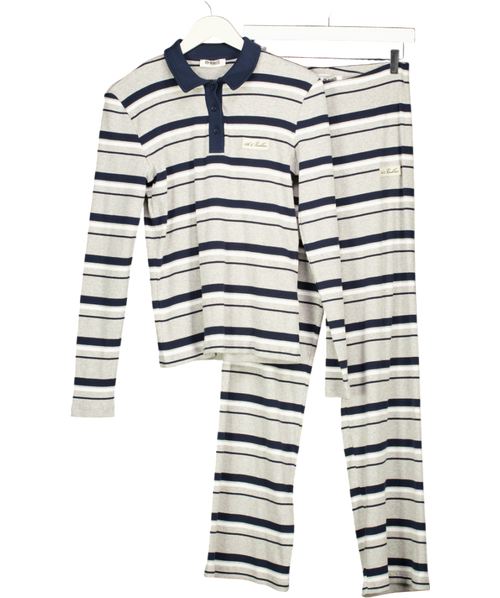 4th & Reckless Cotton Ribbed Logo Top & Wide Leg Trouser Co-ord In Grey Stripe UK S