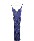 Oh Polly Blue Structured Plunge Drape Fron Midi Dress With Built In Body Suit UK 8