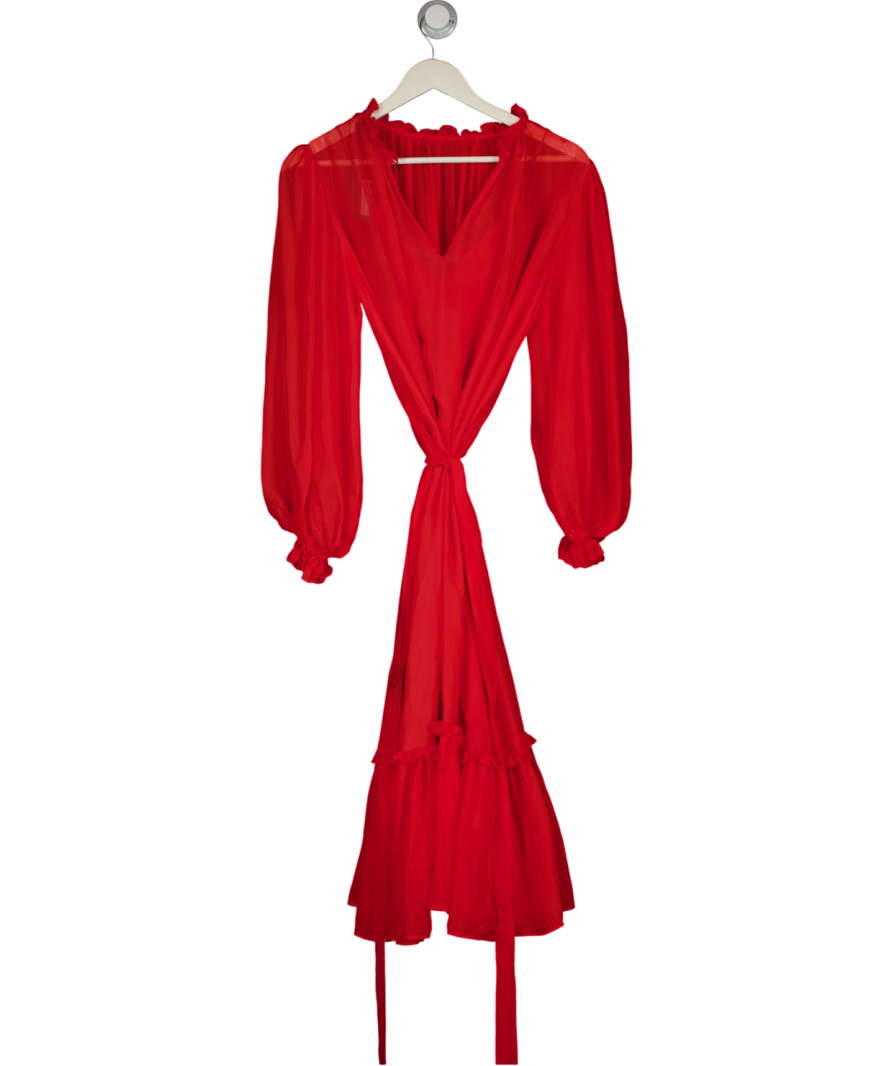 Leo Lin Red Chiffon Long Sleeve Frill Hem Midi Dress UK 6
