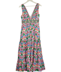 Multicoloured Tiered Plunge Maxi Dress UK S/M