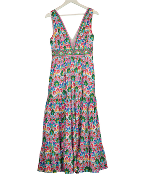 Multicoloured Tiered Plunge Maxi Dress UK S/M