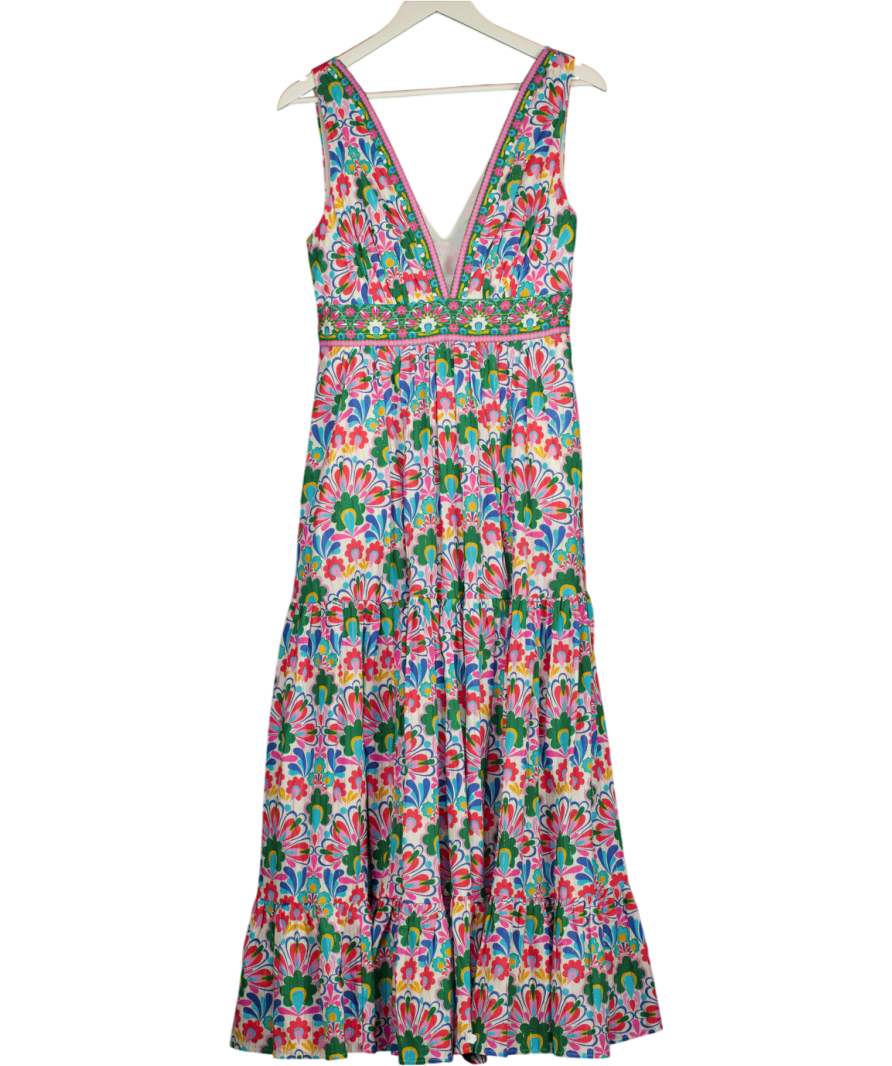 Multicoloured Tiered Plunge Maxi Dress UK S/M
