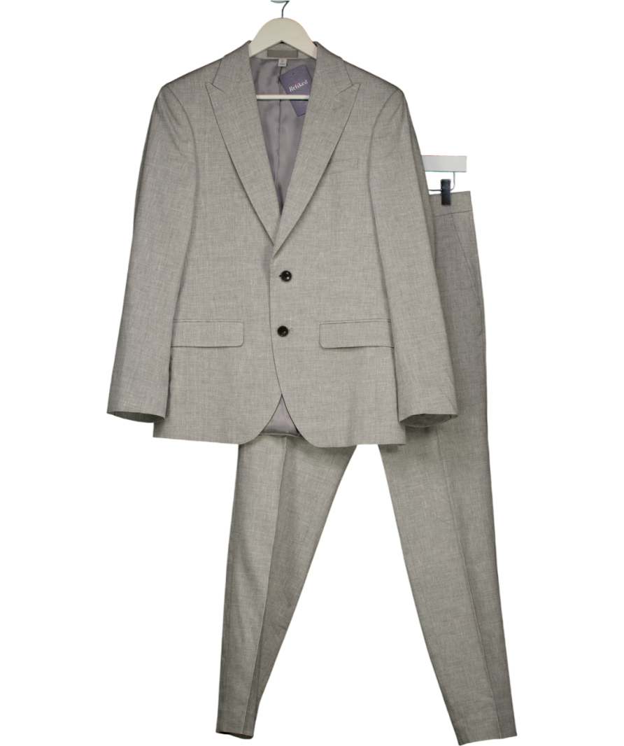 M&S Grey Slim Fit Linen Miracle Suit Jacket (36") And Slim Fit Trousers W30