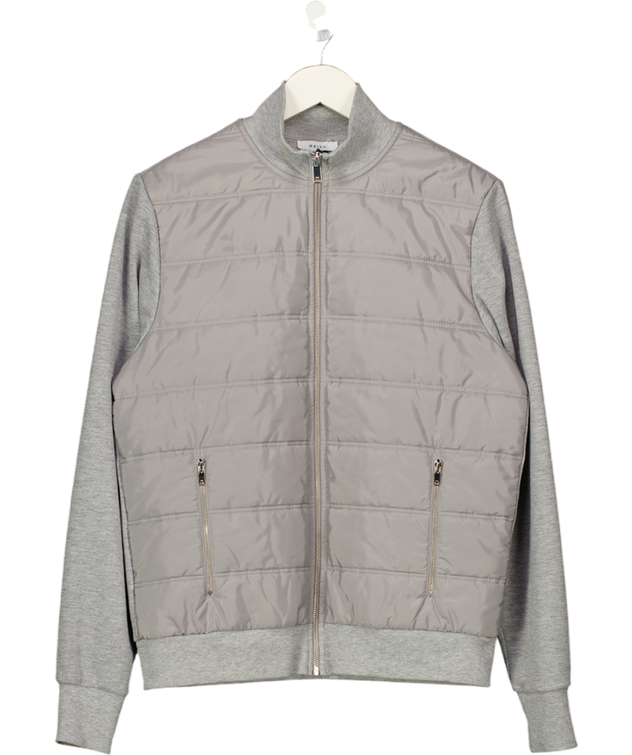 REISS Grey Freddie Hybrid Quilt And Interlock Zip Jacket UK M