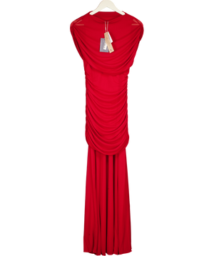 FOREVER NEW Red Elouise Asymmetric Cape Mesh Maxi Dress UK 10