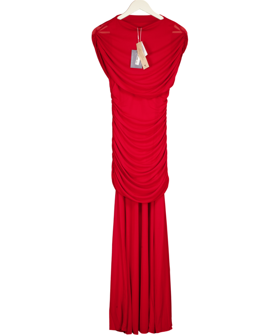 FOREVER NEW Red Elouise Asymmetric Cape Mesh Maxi Dress UK 10