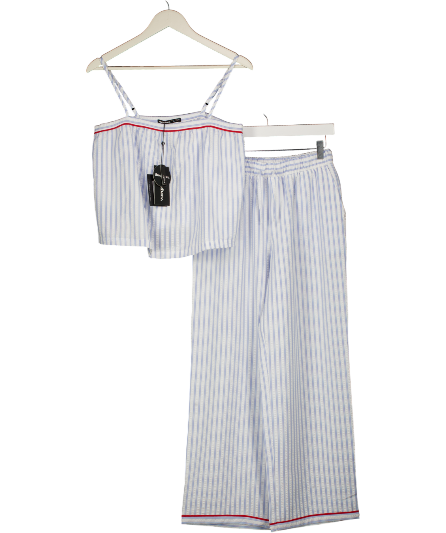 THREADBARE Petite Stripe A-line Cami Seersucker Pyjama Set In Blue UK 8