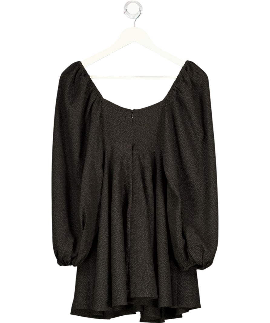 SELKIE Black Blakc Animal Jacquard Puff Sleeve Mini Dress UK 6