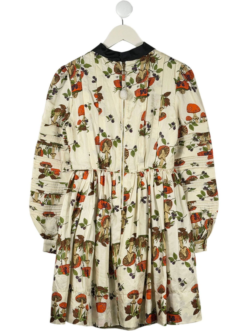 TBA Cream Botanical Mushroom Print Silk Dress UK XS