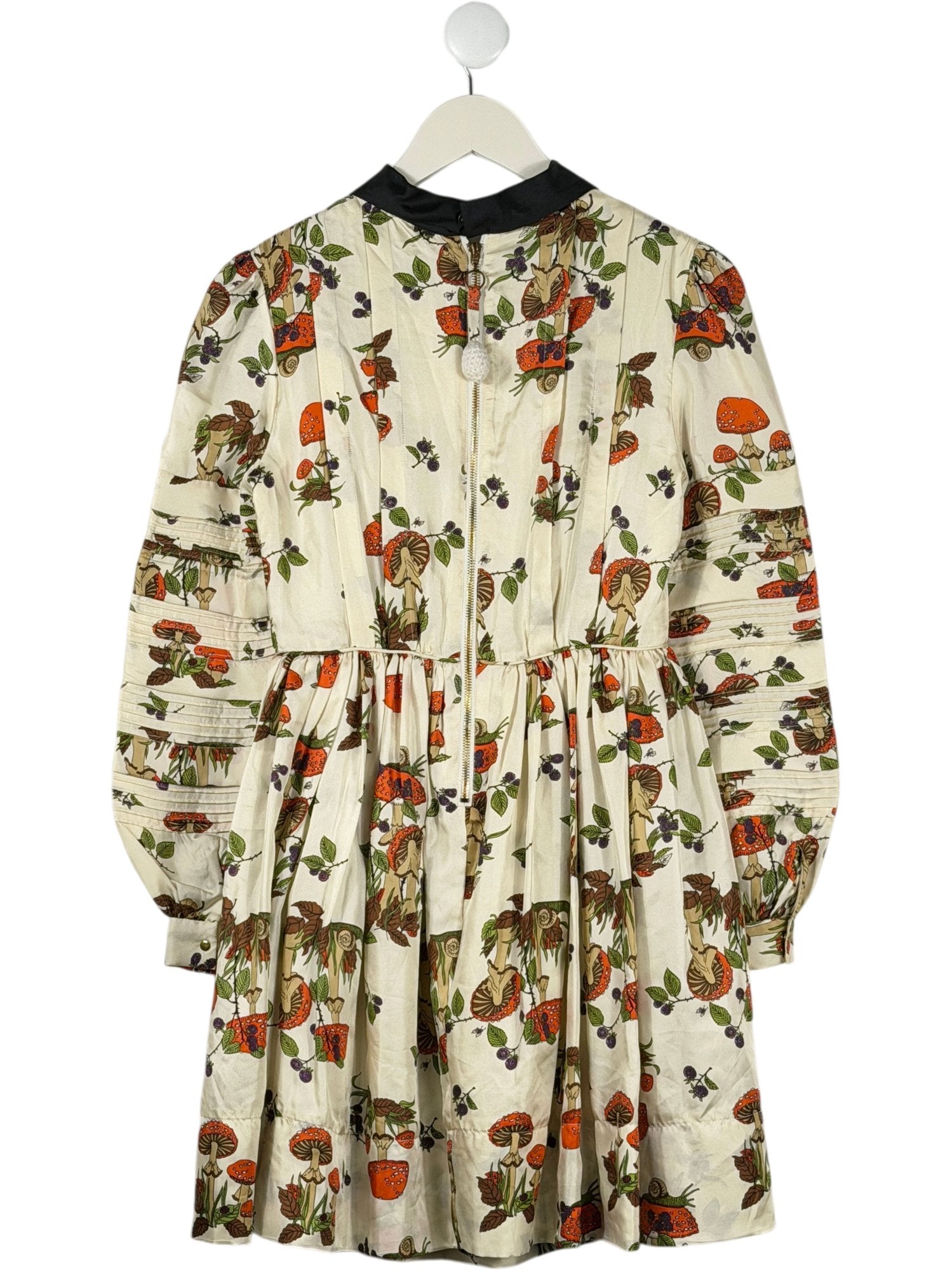 TBA Cream Botanical Mushroom Print Silk Dress UK XS