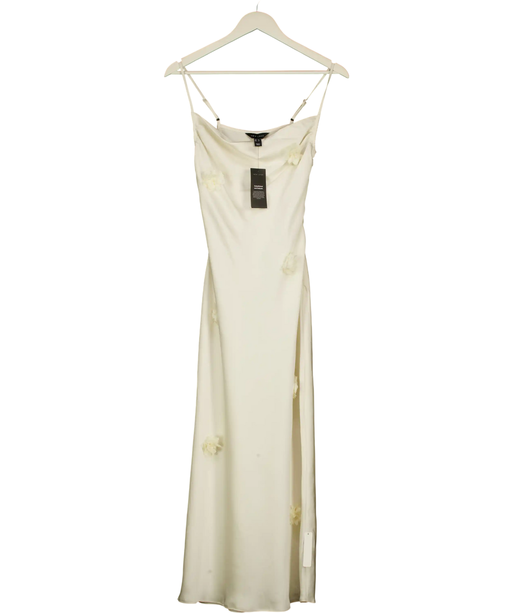 NEW LOOK Cream Corsage Applique Satin Midi Dress UK 6
