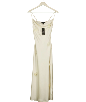 NEW LOOK Cream Corsage Applique Satin Midi Dress UK 6