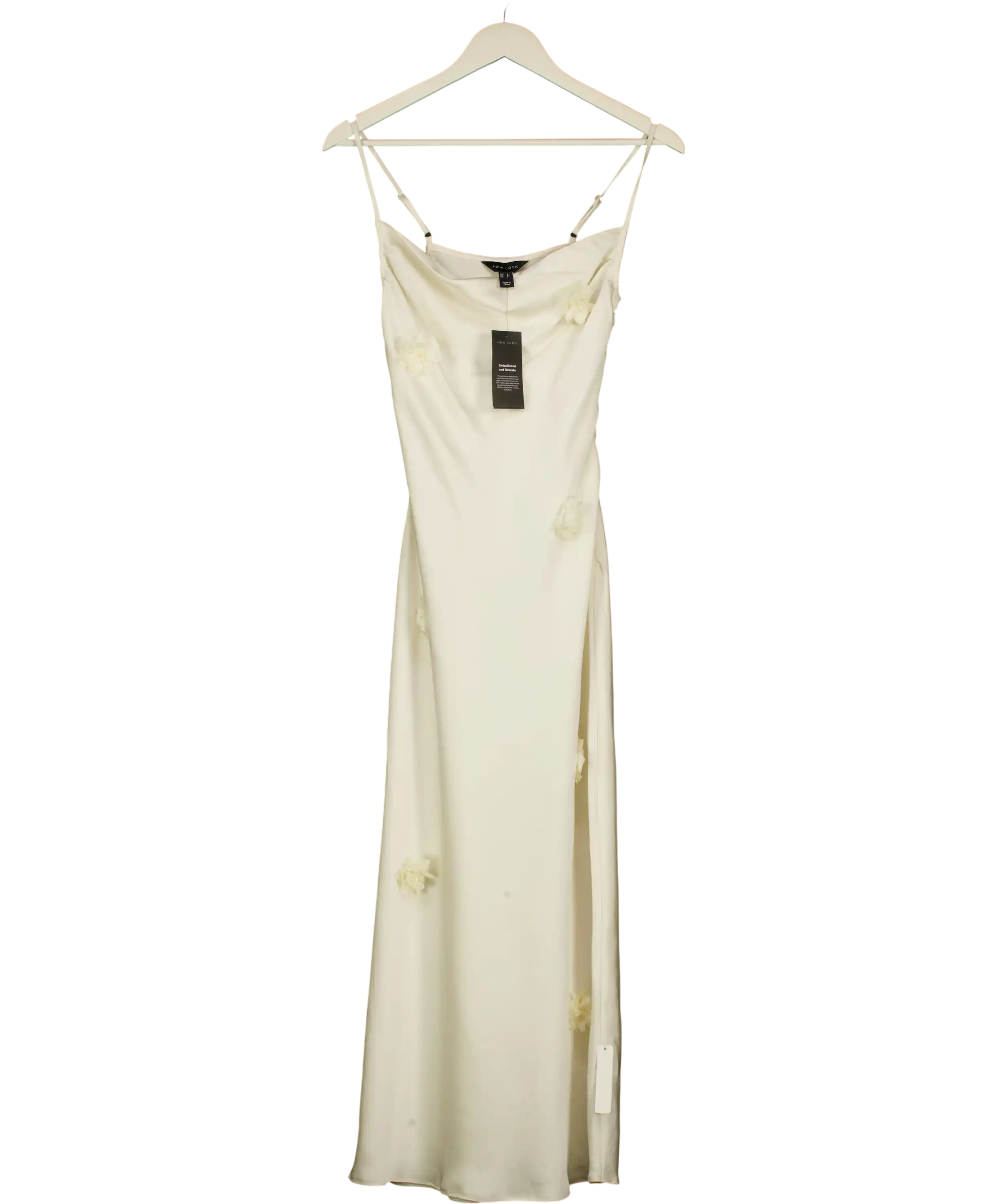 NEW LOOK Cream Corsage Applique Satin Midi Dress UK 6