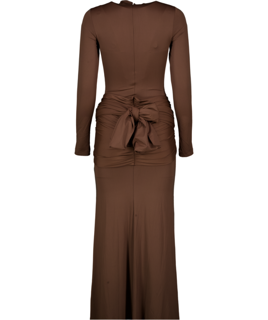 BARDOT Chocolate Brown Alix Tie-front Maxi Dress UK 8