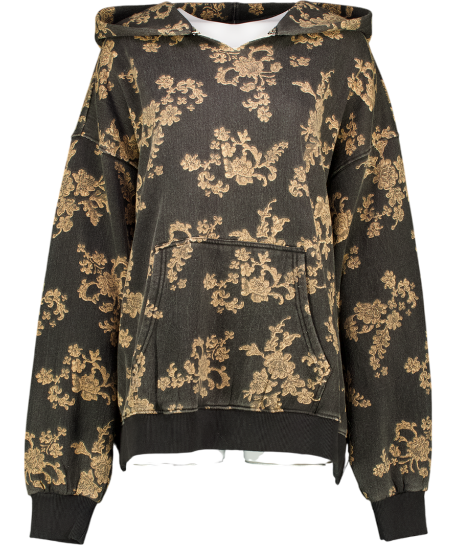 FREE PEOPLE We The Free Black Wash 'it's A Vibe' Printed Hoodie UK M