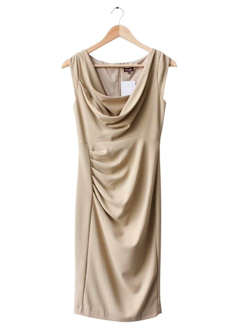 Phase Eight Beige Ruched Side Pencil Dress UK 8