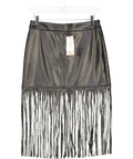 lefties Black Faux Leather Fringe Skirt UK S