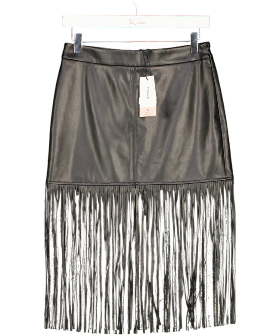 lefties Black Faux Leather Fringe Skirt UK S