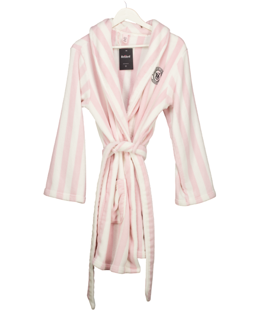 VICTORIA'S SECRET Pretty Blossom Pink Iconic Stripe Fluffy Robe UK M/L