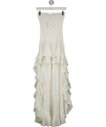 AAVELLE White 100% Cotton Shirred High Low Dress UK XS/S