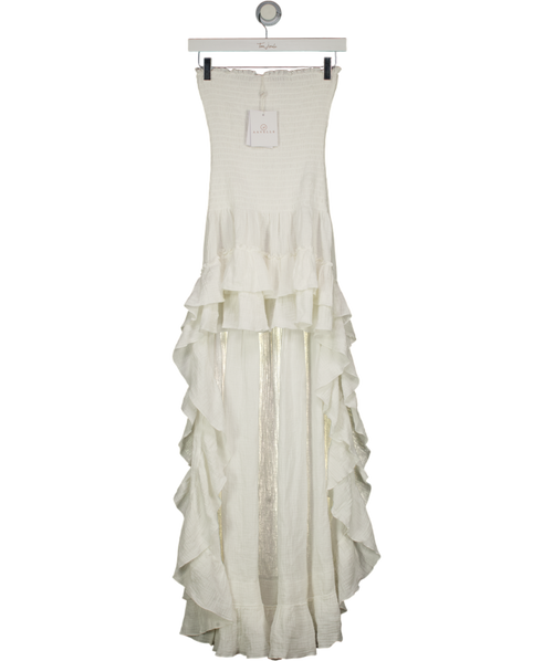 AAVELLE White 100% Cotton Shirred High Low Dress UK XS/S