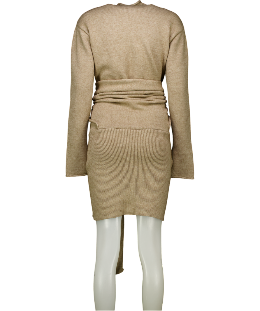 SEROYA Beige Wrap Detail Sweater Dress UK S