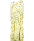 Coast Lisa Tan Pale Yellow 3d Floral Spot Print Tiered Maxi Dress UK 14