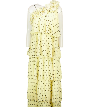 Coast Lisa Tan Pale Yellow 3d Floral Spot Print Tiered Maxi Dress UK 14