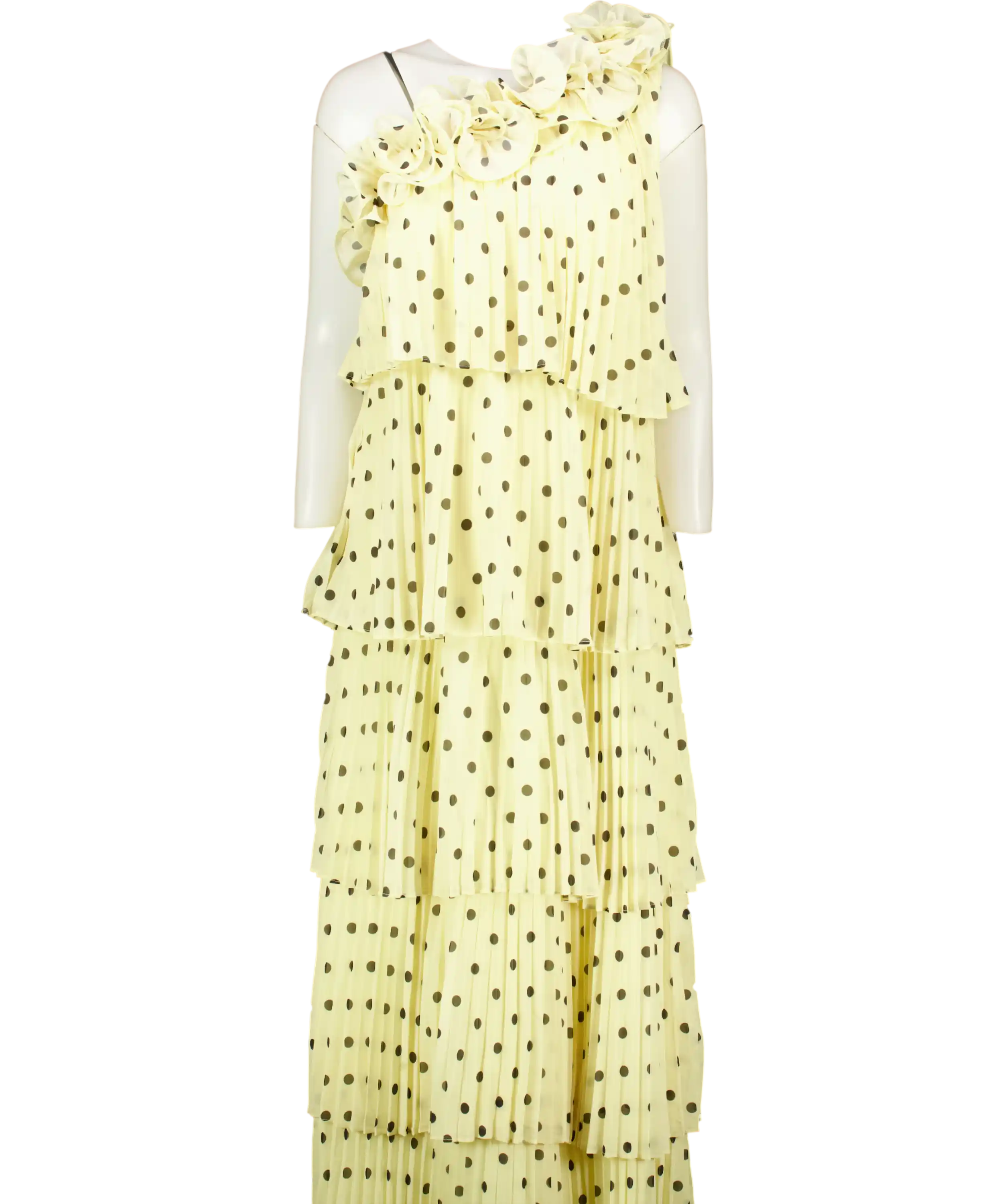 Coast Lisa Tan Pale Yellow 3d Floral Spot Print Tiered Maxi Dress UK 14