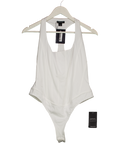 Karen Millen White Cotton Elastane Corset Detail Scoop Neck Bodysuit UK M