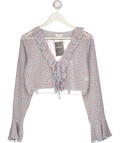 GRACE JACOBS Blue Bow-print Cropped Mesh Shirt UK M