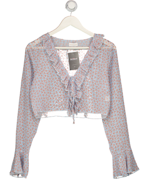 GRACE JACOBS Blue Bow-print Cropped Mesh Shirt UK M
