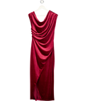 RIVER ISLAND Velvet Drape Off Shoulder Column Dress In Dark Red UK 12