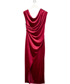 RIVER ISLAND Velvet Drape Off Shoulder Column Dress In Dark Red UK 12