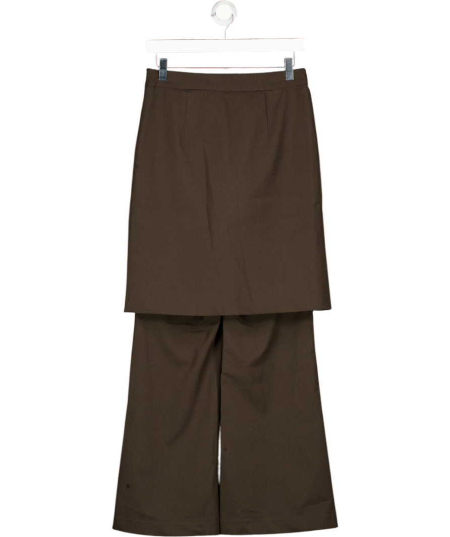 URBAN REVIVO Deep Brown Trousers With Skirt Overlay UK S