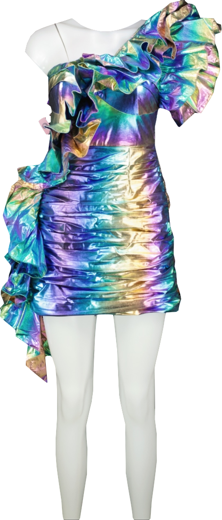 CELIA B Multicoloured Rainbow Opal Frill One Shoulder Mini Dress UK S