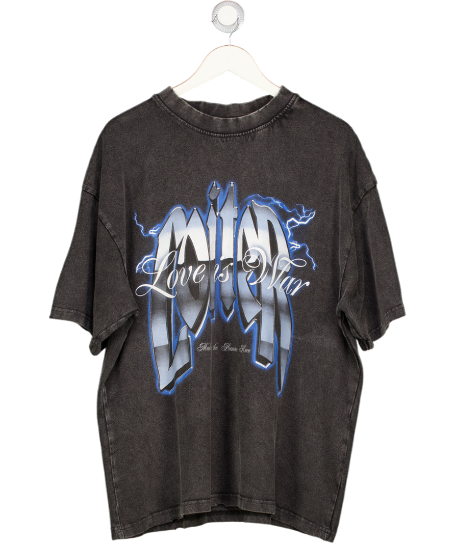 Loiter Grey Love Is War Graphic T-shirt UK L
