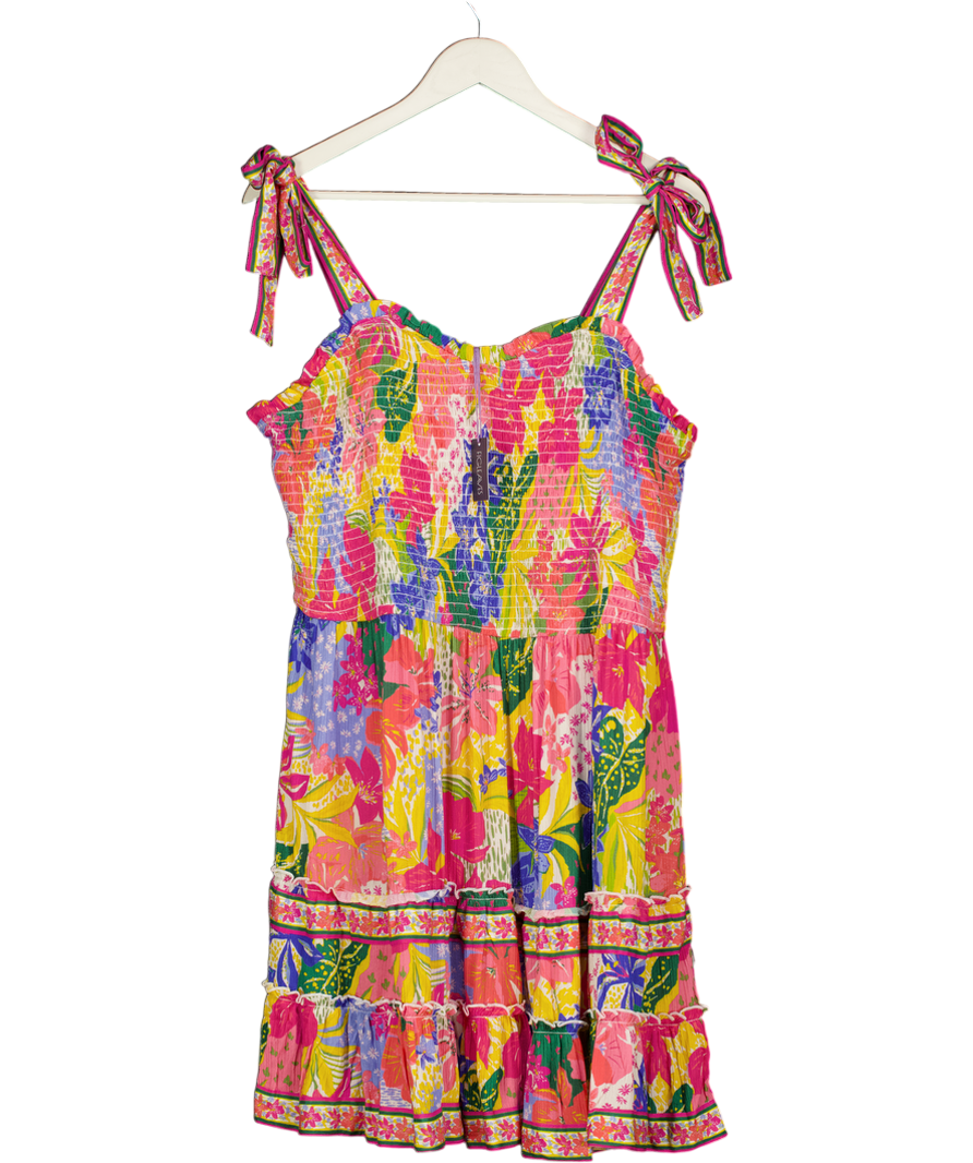 FIGLEAVES Multicoloured Floral Shirred Tie Shoulder Mini Dress UK 22