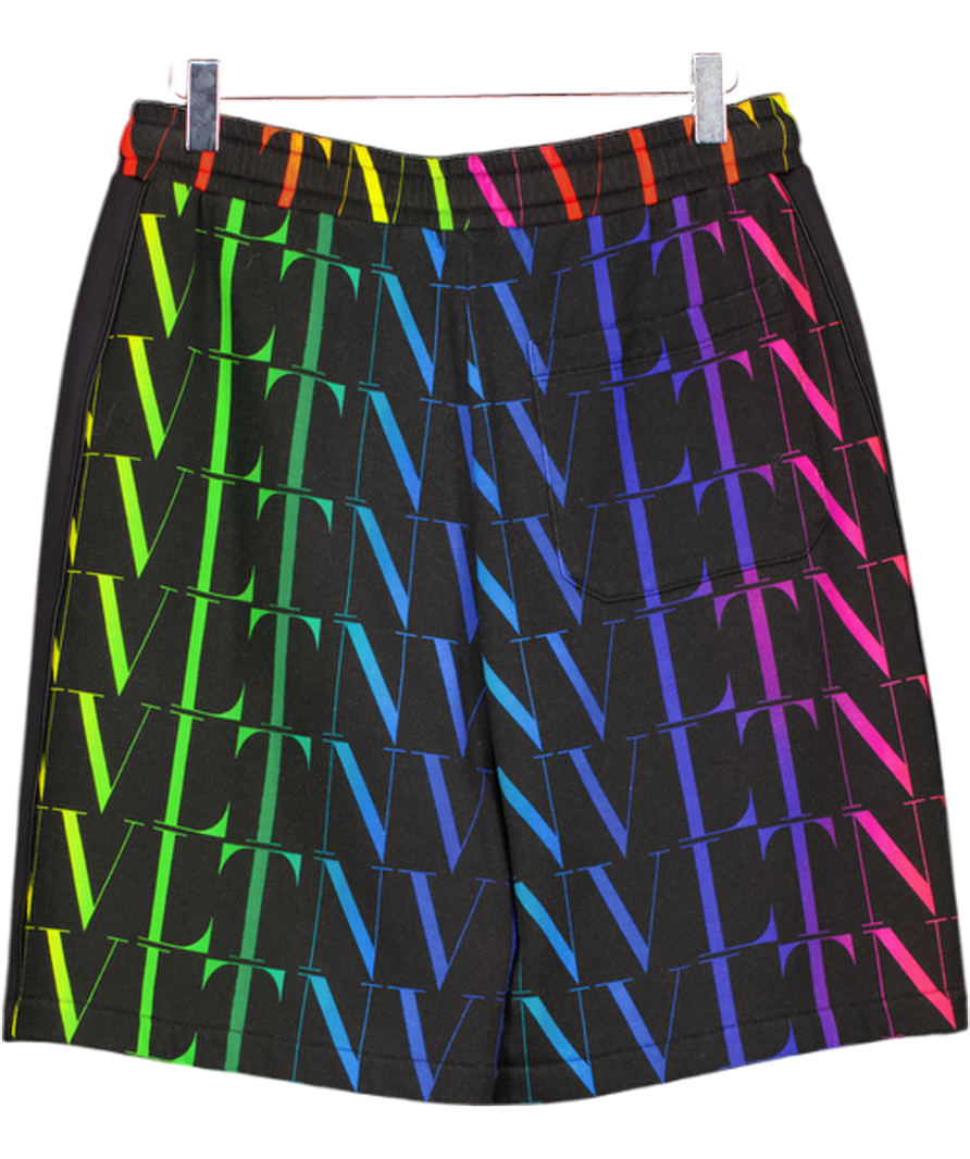 VALENTINO Black Logo-print Loopback Cotton-blend Jersey Drawstring Bermuda Shorts UK XS