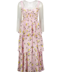 SELF PORTRAIT Blush Pink Floral-print Pleated Satin Midi Dress UK 10