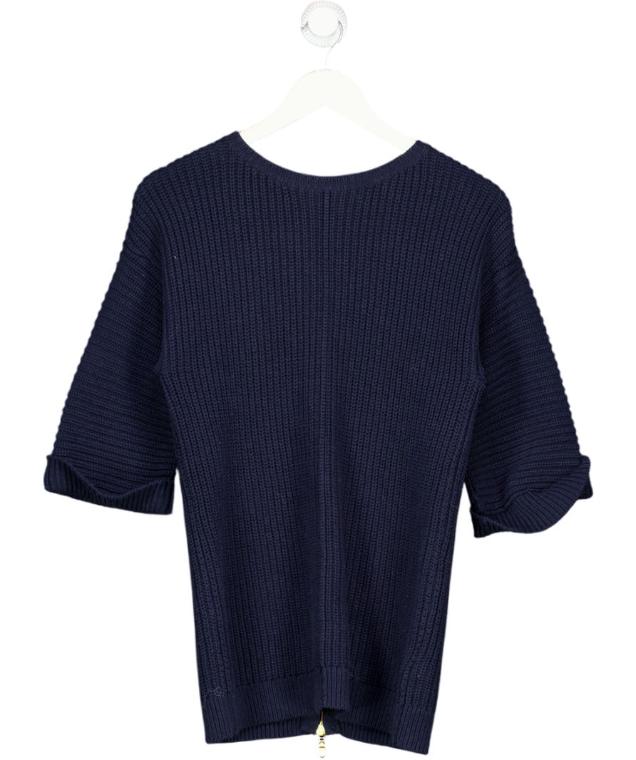 WHISTLES Navy Blue Cotton Blend Oversize Ribbed Knit Zip Back Jumper UK XS