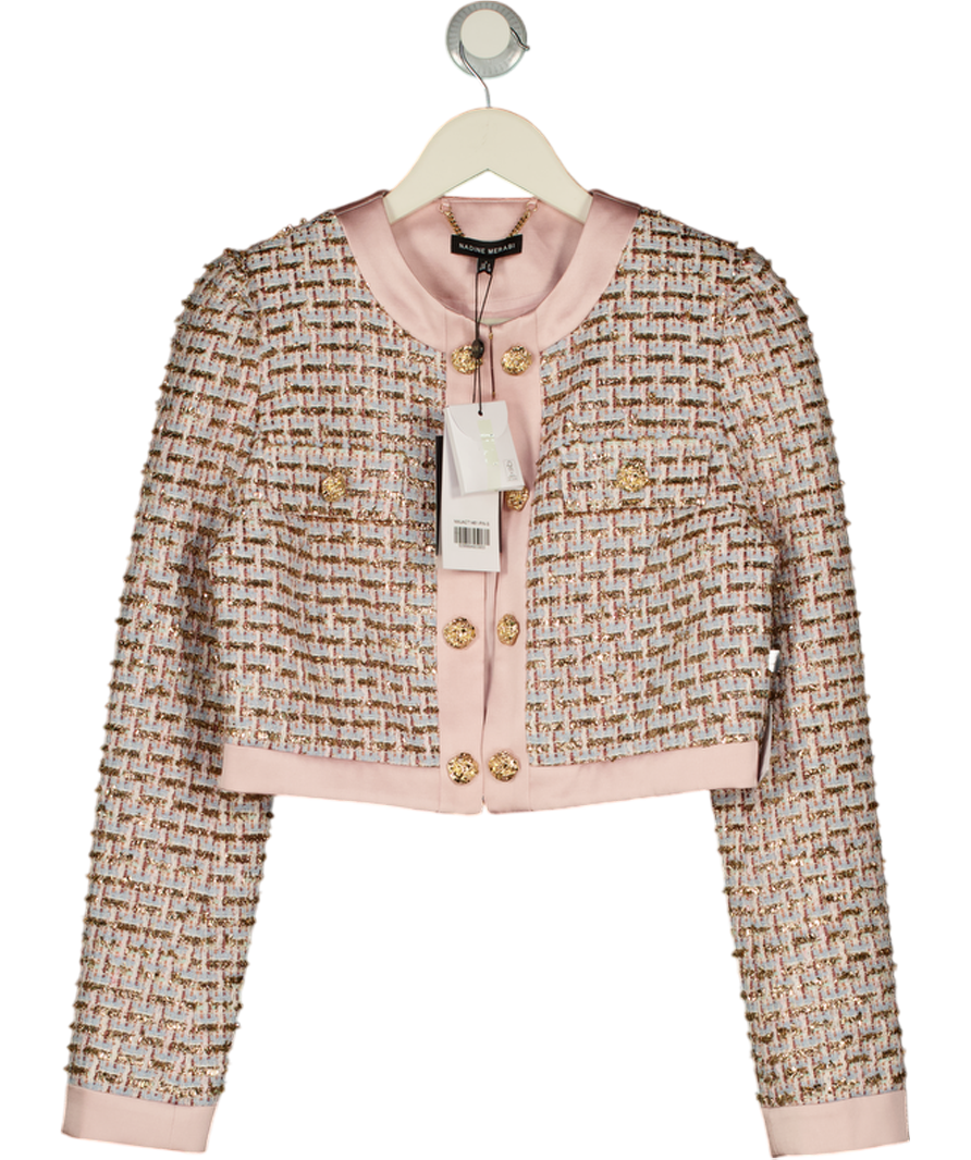 NADINE MERABI Pink Sparkle Tweed Remy Jacket UK 8