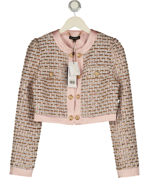 NADINE MERABI Pink Sparkle Tweed Remy Jacket UK XS