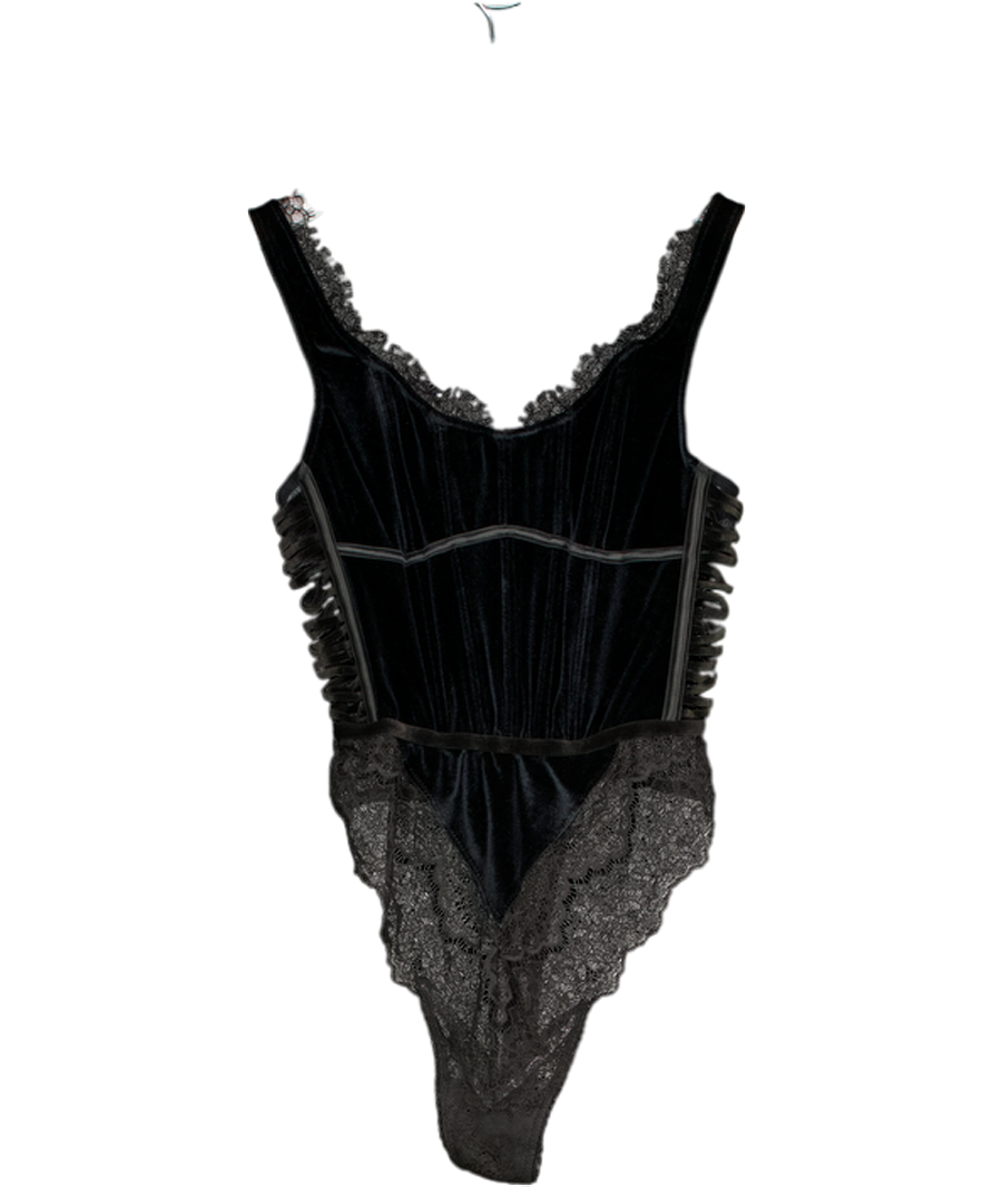 Victoria's Secret Black Velvet Boned Thong Bodysuit UK S
